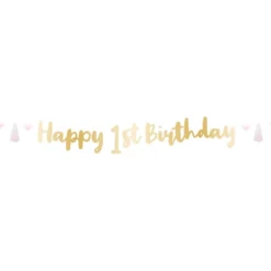 Guirlande Happy 1st Birthday Lyserød/Guld