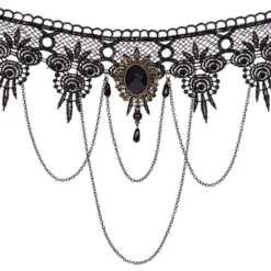 Halskæde Choker Sort med Kæder