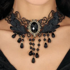Halskæde Choker Sort med Perler