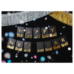 Happy New Year Guirlande Sort/Guld