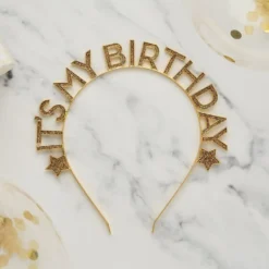 Hårbøjle It's My Birthday Guld i Metal