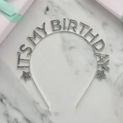 Hårbøjle It's My Birthday Sølv i Metal