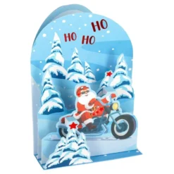 Julekort Pop-Up Julemand på Motorcykel