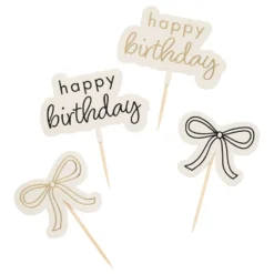 Kagedekorationer Happy Birthday Cremehvid Sløjfe