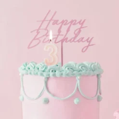 Kagedekoration Happy Birthday Lyserød