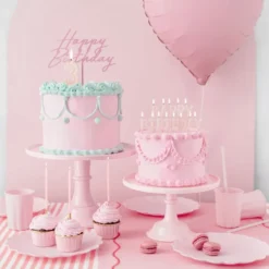 Kagedekoration Happy Birthday Lyserød