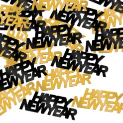 Konfetti Happy New Year Guld og Sort