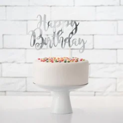 Lagkagedekoration Happy Birthday Sølv