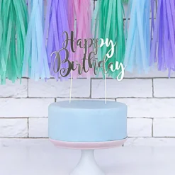 Lagkagedekoration Happy Birthday Sølv