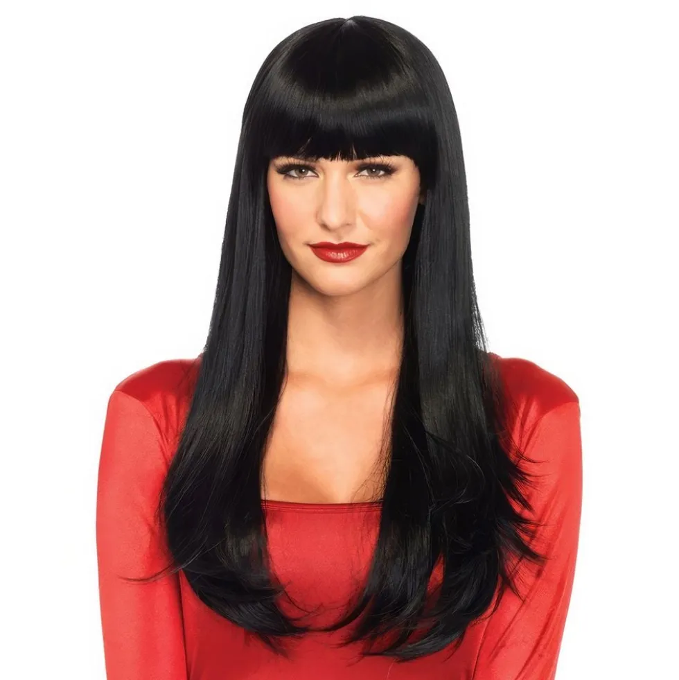 Lang Sort Paryk med Pandehår Deluxe