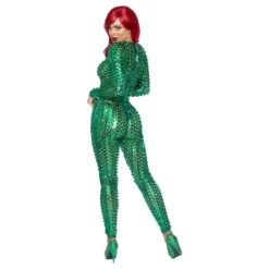 Laser Cut Catsuit Grøn Metallic Deluxe