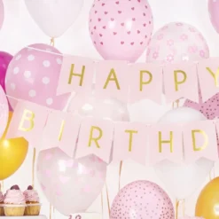 Lyserød Vimpel Happy Birthday
