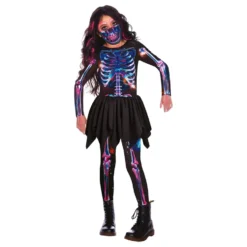 Neon Skelet med Nederdel Børnekostume