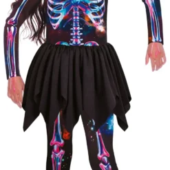 Neon Skelet med Nederdel Børnekostume