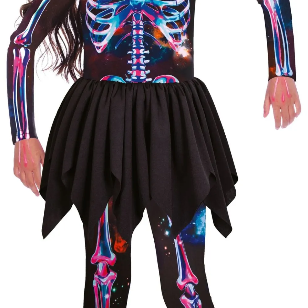 Neon Skelet med Nederdel Børnekostume