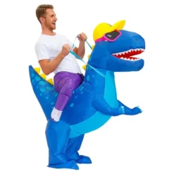 Oppustelig Ridende Dinosaur Blå Kostume