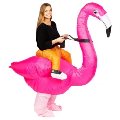 Oppustelig Ridende Flamingo Kostume