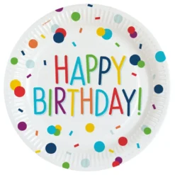 Paptallerkener Happy Birthday Konfetti