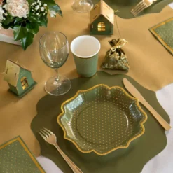 Paptallerkener Prikkede Grøn/Guld