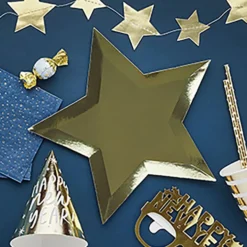 Paptallerkener Stjerneformede Guld Metallic