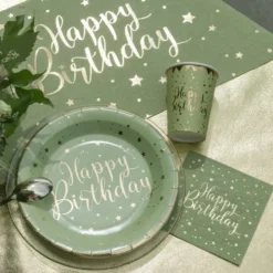 Paptallerken Happy Birthday Grøn/Guld