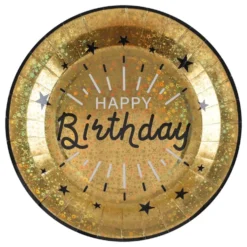 Paptallerkerner Sparkling Happy Birthday Sort/Guld