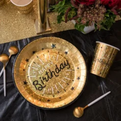 Paptallerkerner Sparkling Happy Birthday Sort/Guld