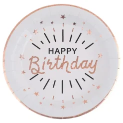 Paptallerkerner Sparkling Happy Birthday Hvid/Roséguld