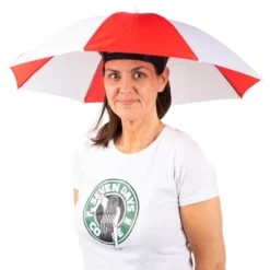 Paraplyhat Rød/Hvid