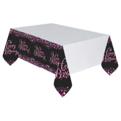 Plastdug Happy Birthday Sort/Lyserød Glitter