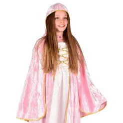 Prinsessecape Lyserød Fløjl med Hætte til Børn