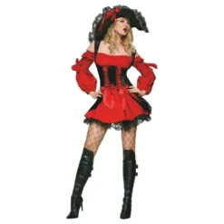 Rød/Sort Pirat Kostume Deluxe