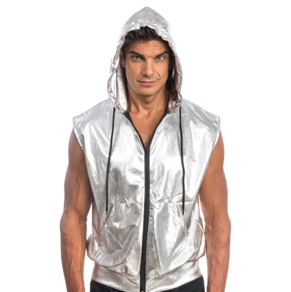 Ærmeløs Hoodie Silver Metallic