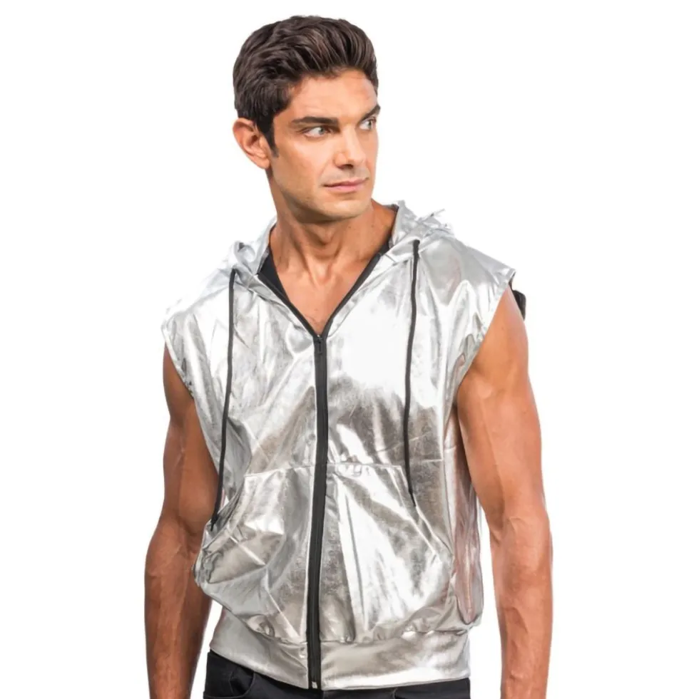 Ærmeløs Hoodie Silver Metallic
