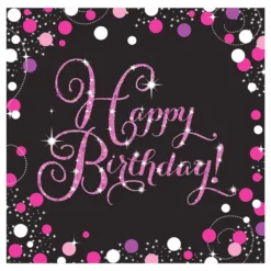 Servietter Happy Birthday Sort/Lyserød Glitter