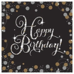 Servietter Happy Birthday Sparkling Sølv/Guld