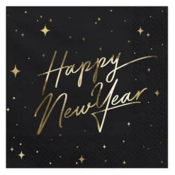 Servietter Happy New Year Guld Metallic/Sort