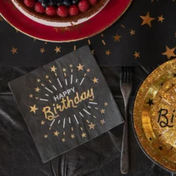 Servietter Sparkling Happy Birthday Sort/Guld