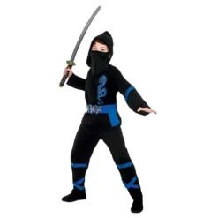 Sort/Blå Power Ninja Børnekostume