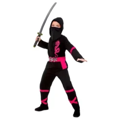 Sort/Lyserød Power Ninja Børnekostume