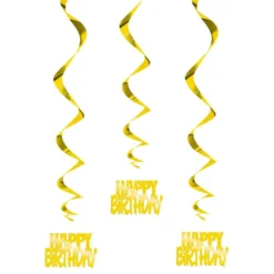 Swirls Happy Birthday Guld Hængende Dekoration