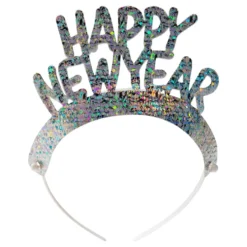 Tiaraer Happy New Year Holografisk Sølv