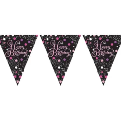 Vimpelguirlande Happy Birthday Sort/Lyserød Glitter