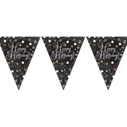 Vimpelguirlande Happy Birthday Guld/Sølv Glitter