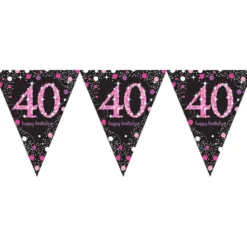 Vimpelguirlande 40 Sort/Lyserød Glitter