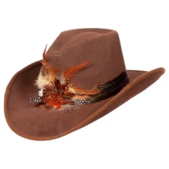 Western Cowboyhat Brun med Fjer