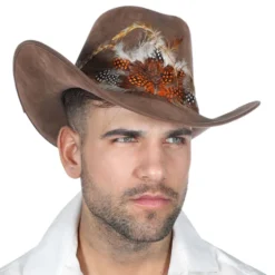 Western Cowboyhat Brun med Fjer